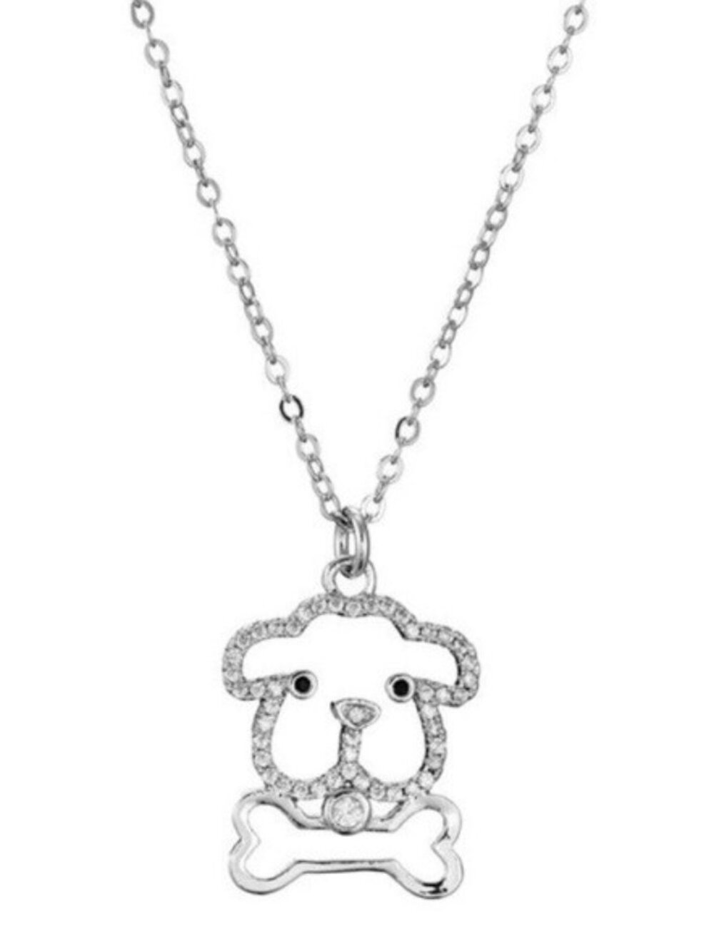 Cute Dog Sparkling Bone Cubic Zirconia Silver Necklace Pet Lover